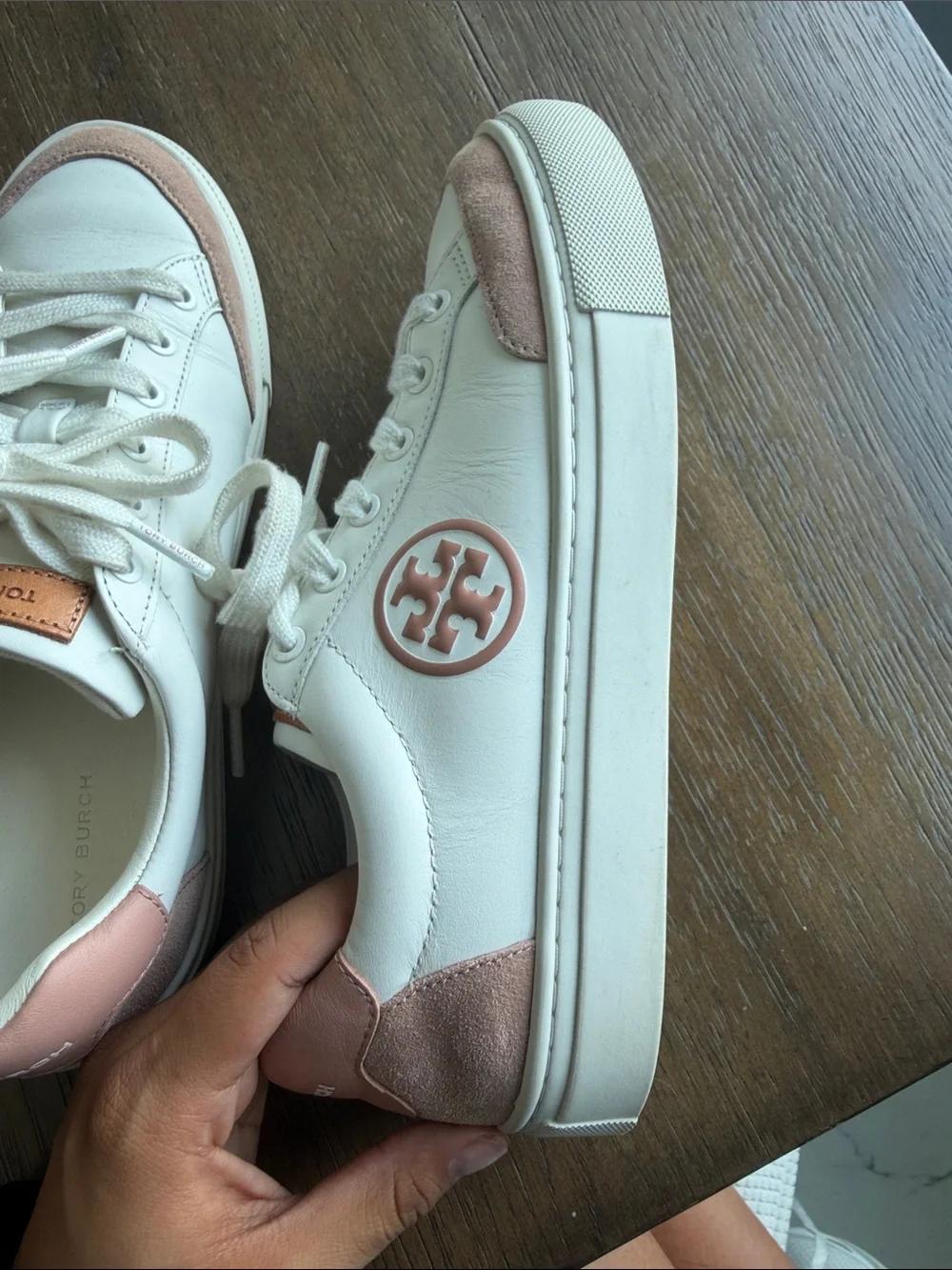 Tory Burch White Sneakers with Blush Pink Accents
